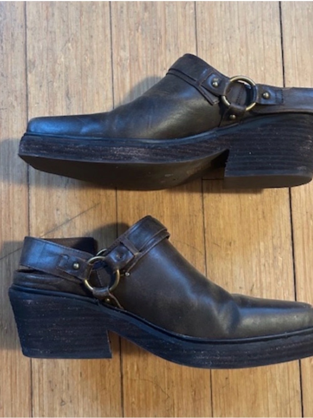 Jeffrey Campbell harness brown leather western boot mules size 9